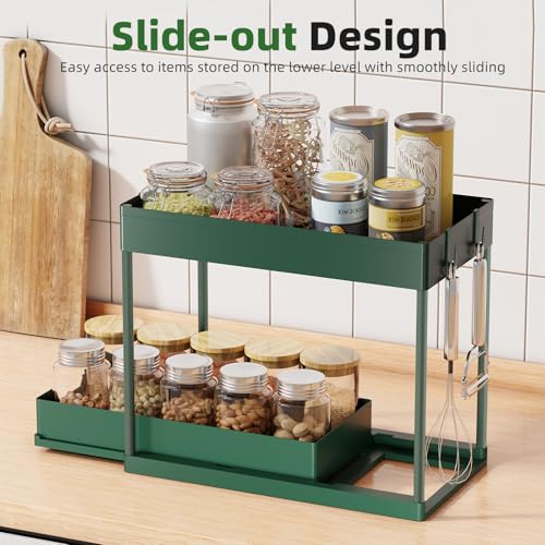 Simple Trending Under Sink Organizer 2 Pack, Sink Pull-Out Sliding Storage Cabinet, 2-Tier Under Shelf Organizer for Kitchen Bathroom, Green - color: Green, size: 2 pack