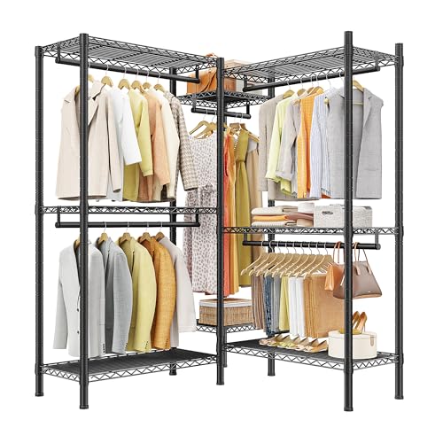 Raybee L Shaped Clothes Rack for Corner, Clothing Racks for Hanging Clothes, 900LBS Heavy Duty Clothes Rack Garment Rack 74.5" W X 18" D X 77" H, Black - color: Black, style: Large Clothes Rack