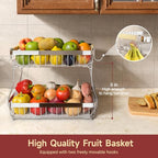 Sevenblue 2 Tier Large Fruit Basket for Kitchen Counter with 2 Mobile Banana Hangers, 2026 Pro Detachable Metal Fruit Bowl with Wooden Handle (Silver, 2 Tier Extra Large) - color: Silver, size: 2 Tier Extra Large