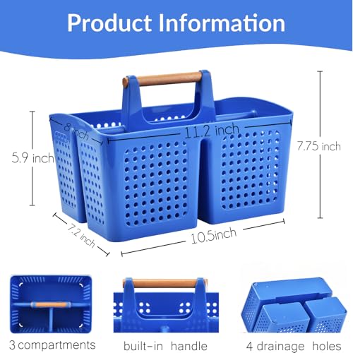 Portable Shower Caddy Basket with Compartments, Plastic Divided Cleaning Caddy Organizer Storage Tote with Handle for Bathroom, College, Dorm Room Essentials, Deep Blue - color: Blue