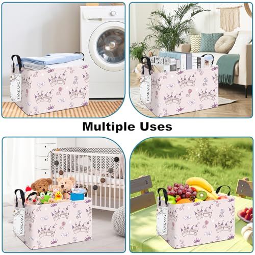 FANKANG Storage Bins, Nursery Hamper Canvas Laundry Basket Foldable with Waterproof PE Coating Large Storage Baskets for Kids Boys and Girls, Office, Bedroom, Clothes,Toys(Rec-Princess Castle - color: Rec-Princess Castle