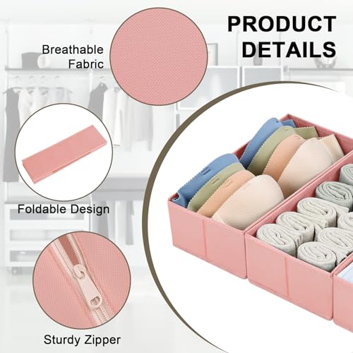 DIMJ Fabric Drawer Organizer Bins - 12 Pack Foldable Sock & Clothes Organizer - Pink - color: Pink, size: 12 Pack