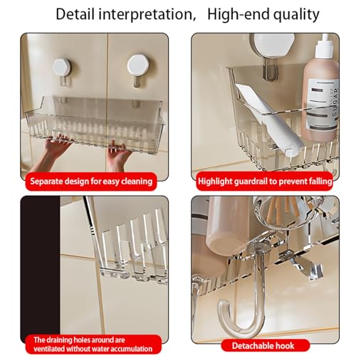No Drill Bathroom Suction Storage Box, Strong Load-Bearing Shower Caddy Suction Cup Storage Rack with Drain Holes, Removable Hanging Wall Mount Shower Caddy Organizer for Bathroom, Kitchen