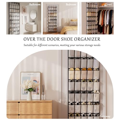 homyfort Over the Door Shoe Organizer, 40 Large Breathable Mesh Pocket,Space Saving Hanging Shoe Rack,Shoe Storage Holder for Entryway Bedroom Closet - color: Oxford-like White, size: 1 Pack 40 Pockets