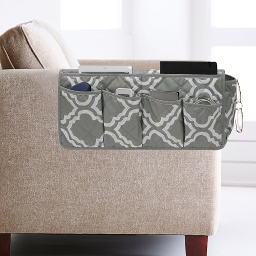 Armchair Caddy,Non Slip Sofa Armrest Organizer, Couch Armrest Remote Control Holder,Waterproof Recliner Arm Caddy with 14 Pockets for Cell Phone TV Remote Control - color: Grey Pattern