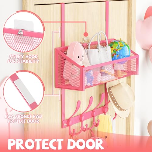 Kaiferty Over The Door Hooks Organizer, Coat Rack Over The Door Storage Hanger Towel Rack, Back of Door Storage Organizer for Bathroom,Bedroom,Kitchen,Office (Pink, 2-Tier) - color: Pink, size: 2-Tier