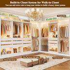 HUAHUU Freestanding 2FT Closet System with 3 Wood Drawers & Glasstop, 24" Closet Organizer System with Hanging Rod & LED Lights, Walk-in Closet Systems for Small Closets, White (24"L x 16" W x 80" H)
