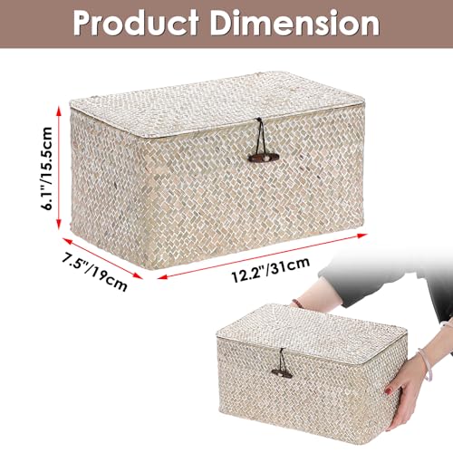 Sumnacon Wicker Basket with Lid Rectangle Woven Baskets for Toiletries Tampon Storage,Wicker Storage Basket with Lid,Decorative Seagrass Storage Baskets for Shelf Bathroom Toilet Table,Whitewash - color: Whitewash, size: Medium