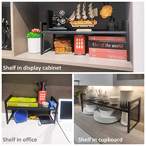2 Pack Expandable Cabinet Shelf Organizer 16-26" L Stackable Kitchen Counter Shelves Rack Stand Sink Riser Countertop Storage Black (Normal 7.9”D) - color: Black, size: 7.9"D (normal) - 2 Pack