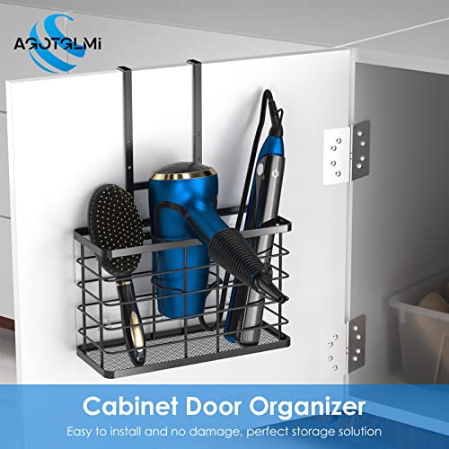 Hair Tool Organizer, Dryer Holder, 3 in 1 Blow Bathroom Organizer Wall Mounted/Cabinet Door for Flat Iron, Curling Straightener, Care & Styling Tools Storage Basket - color: Black