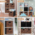 Fabric Storage Cubes, Collapsible Imitation Wood Organizer bins with 2 Handles - Set of 4, Fit Cube Storage Unit, for Clothes, Bedroom, Brown and Black (Large-12.6in x 12.6in x 12.6in-4 Pack) - size: Large-12.6in x 12.6in x 12.6in-4 Pack