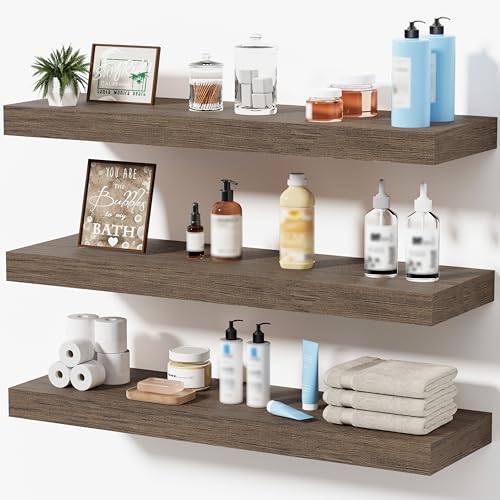 Floating Shelves for Wall, Bathroom Shelves Over Toilet, Wall Shelves & Book Shelf for Room, Hanging Shelf, Modern Wooden Mounted Floating Shelves, 24x7x1.5 in (Smoke Gray, Set of 3) - color: Smoke Gray, size: 24"(set of 3)