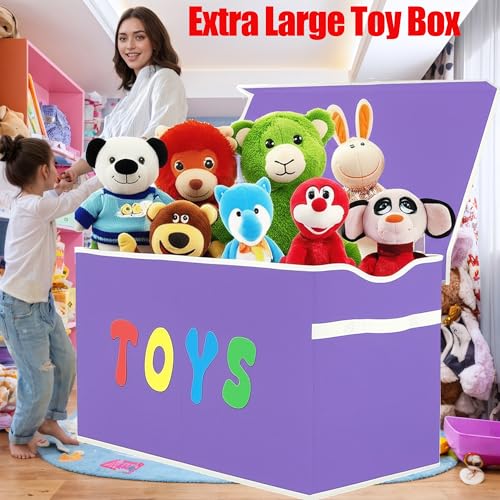 YOLOXO Toy Box Chest, Collapsible Sturdy Storage Bins with Lids, Extra Large Kids Toy Storage Organizer Boxes Bins Baskets for Kids, Boys, Girls, Nursery Room, Playroom, Closet (Classical Purple) - color: Classical Purple