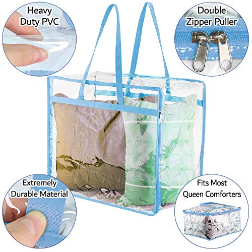 Clear Vinyl Zippered Storage Bags (3-Pack) 40L Sturdy Storage Bags for Sweaters, Blankets, Comforters, Bedding Sets and Much More! (Light Blue, 18x15x9) - color: Light Blue