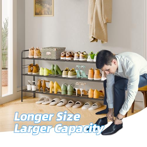 3 Tier Shoe Rack for Closet, 46.5 Inch Extra Long Shoe Storage Organizer for Shelves, Heavy Duty Metal, Easy Assembly, Black - color: Black, size: 3 Tier