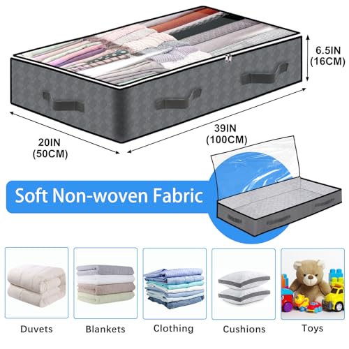 4 Pack Under Bed Storage, 90L Collapsible Closet Containers Organizers and Under Bed Storage Bins, Underbed Storage Bags for Wrapping Paper, Blanket, Towels, Clothes, Comforter, Sweaters, Linen Sheet - color: Grey-4Pack