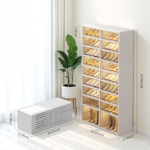 9-Tier Foldable Shoe Rack Organizer for Closet, Holds 36 Pairs Collapsible Plastic Storage Cabinet with Doors, Easy Assembly Large Shoe Shelf - size: 9 Tiers 36 Pairs