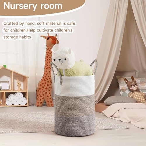 CLHMILY&Z 40L Laundry Basket Round Storage Rope Basket - 13x18 Inches - Laundry Hamper in Bedreoom and Mutil Storage Bin for Blankets, Toys, and Nursery Essentials - color: Brown & White, size: 40L