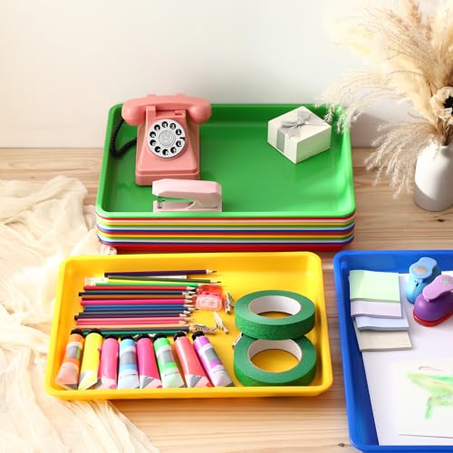 Maitys 15 Pcs Flat Plastic Trays 16.1 x 11.8'' Sensory Storage Tray Paper Stackable Classroom Bins for Office Home Organizer Arts and Crafts Supplies(Multicolor) - color: Multicolor