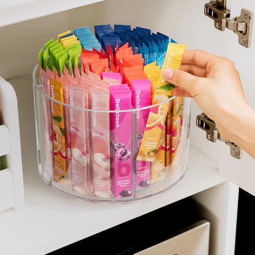 Divided Drink Packet Organizer, Rotating Turntable Organizer, Clear Lazy Susan for Powdered Drink Mix, Water Drink Packet Holder - size: 1 Pack - 4 Section 6.1in