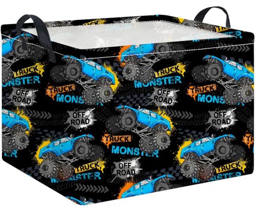 Rectangle Storage Basket with Handles, Collapsible Storage Bin, Books Box, Gift Basket(Truck) - color: Monster Truck