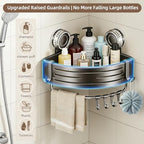 Corner Shower Caddy,Suction Cup Shower Bathroom Wall Shelf,No Drill Rust Proof Aluminum Organizer with Hooks,Floating Rack for Inside (Suction Cup Corner Shower Caddy,1 Tier,Gray) - style: Suction Cup Corner Shower Caddy ,1 Tier ,Gray