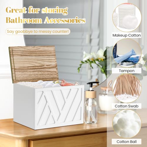 Tampon Holder for Bathroom Decor, Feminine Product Organizer with Lid, Shark Week Tampon Storage, Wood Pad and Tampon Organizer for Toilet Organizer, Bathroom Accessories Box for Girl Stuff - color: 1Pcs-White
