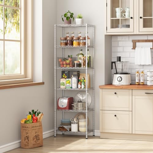 HOMEFORT 6-Shelving Unit, Adjustable Wire Shelving, Metal Wire Shelf Rack Organizer for Kitchen, Pantry, Closet, Bathroom, Laundry, Sliver,21" W x 11" D x 69" H - color: Silver, size: 21"W x 11"D x 69"H