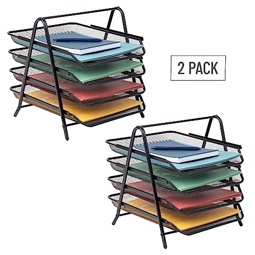 Mind Reader 4-Tier Paper Tray, Desktop Organizer, File Storage, Office, Metal Mesh, 12" L x 13.75" W x 12.5" H, Pack of 2, Black - style: 4-Tier