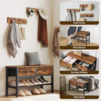 YATINEY Hall Tree with Bench and Shoe Storage, Entryway Bench with Coat Rack, 4-in-1 Coat Rack Shoe Bench, Multifunctional, for Front Door, Hallway, Foyer, Rustic Brown and Black MT05BR - color: Rustic Brown + Black
