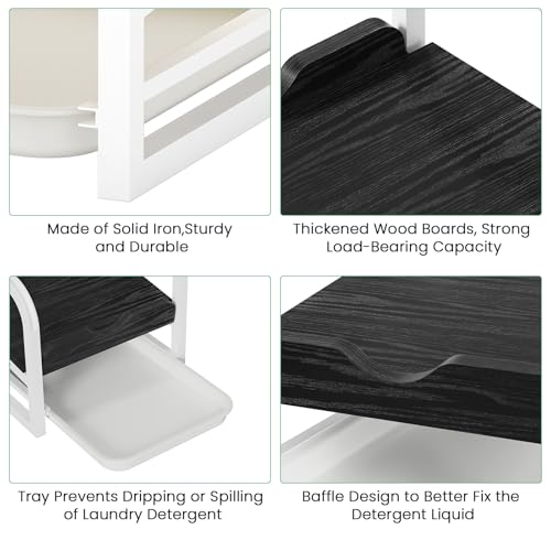 Laundry Detergent Holder Liquid Laundry Detergent Riser and Stand, Liquid Detergent Holder with Drip Tray for Laundry Room Organization (Tilted-Black Wood) - style: Tilted-Black Wood