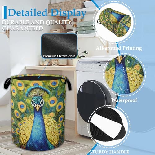 Peacock Laundry Basket Collapsible Laundry Hamper Clothes Toy Storage Bin for Bathroom Bedroom Room Decor 16" X 20.8" - color: Peacock