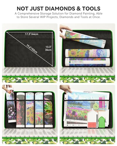 ARTDOT 420 Slots Storage Container for Diamond Painting Kits for Adults,Portable Diamond Painting Storage Box with Accessories and Tools - color: Green, size: XX-Large