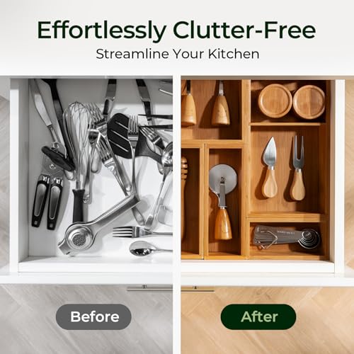 keechee Carbonized Bamboo Kitchen Drawer Organizer (Bundle: 10pc Organizers Set) - size: Bundle: 10pc Organizers Set