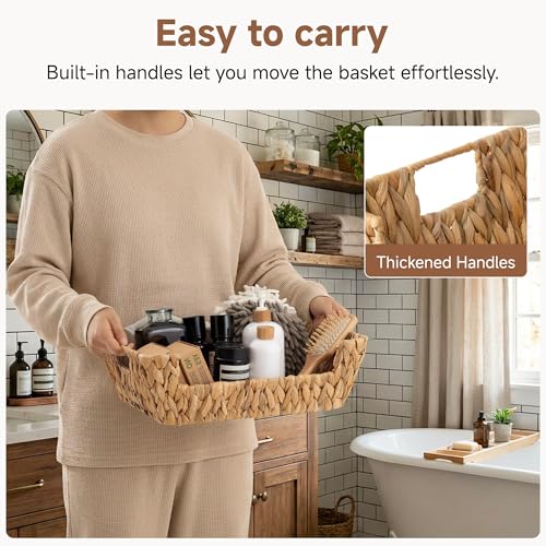 StorageWorks Water Hyacinth Baskets for Organizing with Built-in Handles, Stackable Wicker Pantry Baskets for Shelf, Pantry Organizers and Storage for Shelves,2-Pack - color: Natural(Water Hyacinth), size: 16 ½"L x 12 ½"W x 5"H