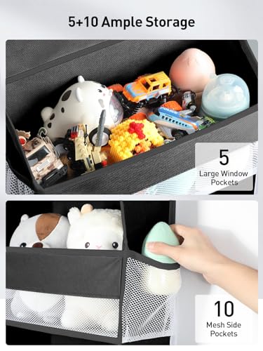 Yecaye 1 Pc Over the Door Organizer with 5 Bins 10 Side Pockets, 44lbs Load Hanging Bathroom and Bedroom Organizer, behind the Door Hanging Organizers for Nursery Newborn Baby Essential Stuff Black - color: Black, size: 5 Tier