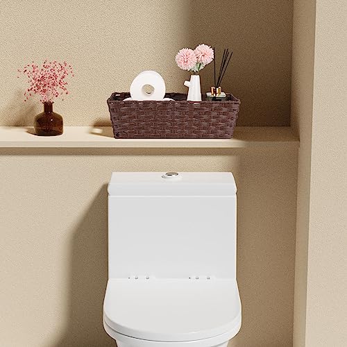 Onlytak Plastic Wicker Storage Baskets - Toilet Tank & Bathroom Baskets, Woven for Organizing, Brown, 15¾" x 6¾" x 4¾", 2-Pack - color: Brown, size: 15¾" x 6¾" x 4¾"