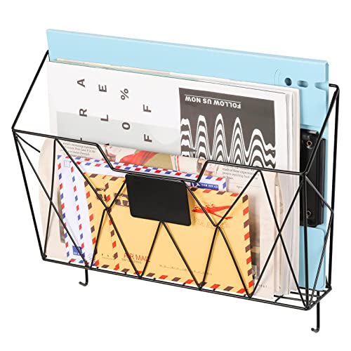YBING Wall File Organizer for Office Hanging Wall File Holder and Basket Set of 3 Hanging File Rack with Hooks Metal Wall Storage for Office Living Room Black