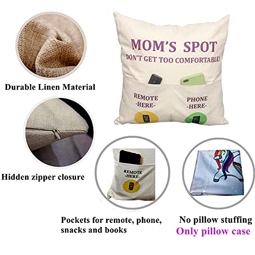 ZUYUROU Mom Gifts, 2-Pocket Mom’s Spot Throw Pillow Covers 18 x 18 Inch, Birthday Christmas Anniversary Thanksgiving Day Gifts for Mum Mama Stepmom Mimi - color: Mom