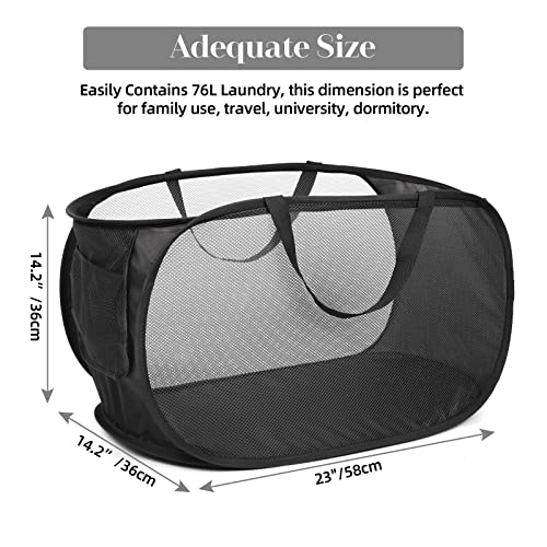 4 Pack Durable Collapsible Laundry Baskets, Mesh Foldable Laundry Basket, Pop Up Laundry Hamper with Pocket, Clothes Hamper with Reinforced Handles for Laundry, Bathroom, Kids Room, Dorm or Travel - color: Gray+Black+Navy+Green