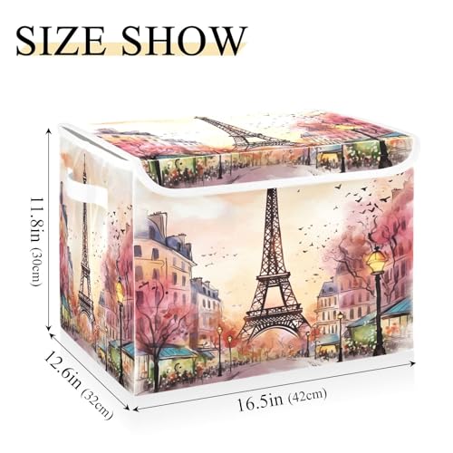 xigua Watercolor Paris Storage Bins with Lids and Carrying Handle,Foldable Storage Boxes Organizer Containers Baskets Cube with Cover for Home Bedroom Closet Office - color: Watercolor Paris