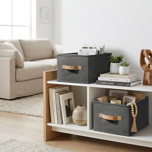 LayerSpace 3 Pack Fabric Storage Bins for Shelves | 16.25x12x10in Closet | Collapsible Bins for Organization | Linen Clothes Storage Bins | Black - color: Black, size: 3pcs-16.25"x12"x10"
