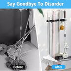 Huryfox Mop and Broom Holder Wall Mounted - Sturdy Stainless Steel Rack with Utility Hooks, 4 Racks, 3 Hooks Adjustable Design and Multiple Storage Organiser Options, Perfect for Kitchen, Laundry - size: 4 Racks and 3 Hooks