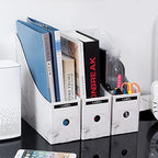 Foldable Desk File Holder Organizer Sturdy Cardboard Magazine Storage Box Document Rack with Blank Label Stickers for Home School Office (5, Marble) - color: Marble