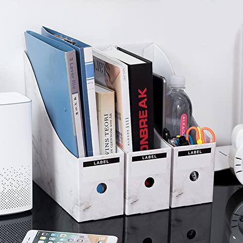 Foldable Desk File Holder Organizer Sturdy Cardboard Magazine Storage Box Document Rack with Blank Label Stickers for Home School Office (5, Marble) - color: Marble
