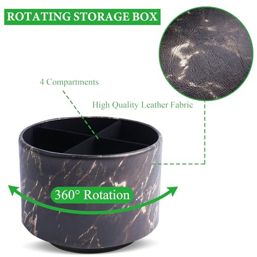 Round Leather Art Supply Organizer,Remote Control Holder,360-degree Rotating Pen Organizer with 4 Compartments(1-Marble Black Gold) - color: 1-Marble Black Gold