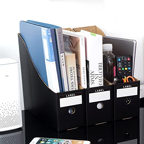Foldable Desk File Holder Organizer Sturdy Cardboard Magazine Storage Box Document Rack with Blank Label Stickers for Home School Office (5, Matte Black) - color: Matte Black