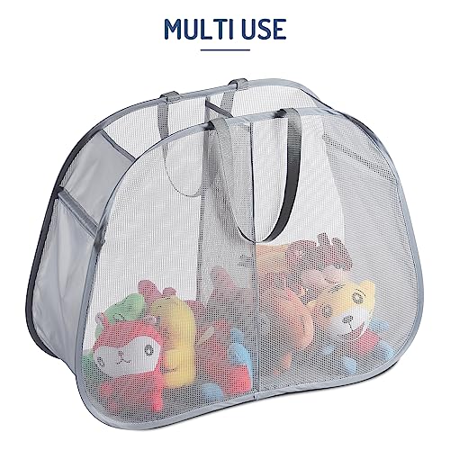 Seiritex Mesh Popup Laundry Hamper 2 Compartment, Collapsible Laundry Sorter Basket Foldable Hamper for Clothes, College Dorm, Travel (Gray) - color: Gray 2-compartment