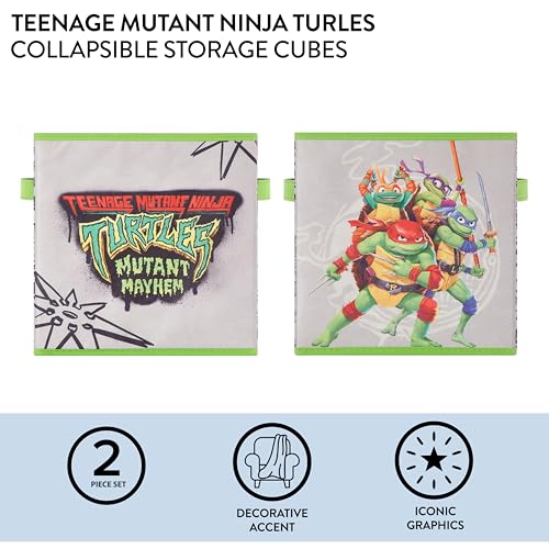 Teenage Mutant Ninja Turtles: Mutant Mayhem Storage Cubes – Set of 2 Collapsible Fabric Bins, 10x10 Inch - Kids Toy Organizer Baskets for Bedroom, Playroom, Closet – TMNT Room Decor - color: Ninja Turtles