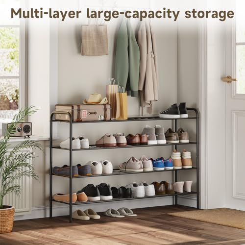 Shoe Rack,Long Shoe Organizer for Closet,Wide Shoe Storage for Entryway,4 Tier Sturdy Metal Free Standing Shoe Shelf - size: 4-tier-long